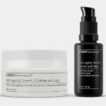 Fotografía de producto cosmético para laboratorio de cosmética natural: Endor Technologies Fotografía de producto cosmético para Endor Technologies, mostrando crema y sérum antiedad sobre fondo blanco.
